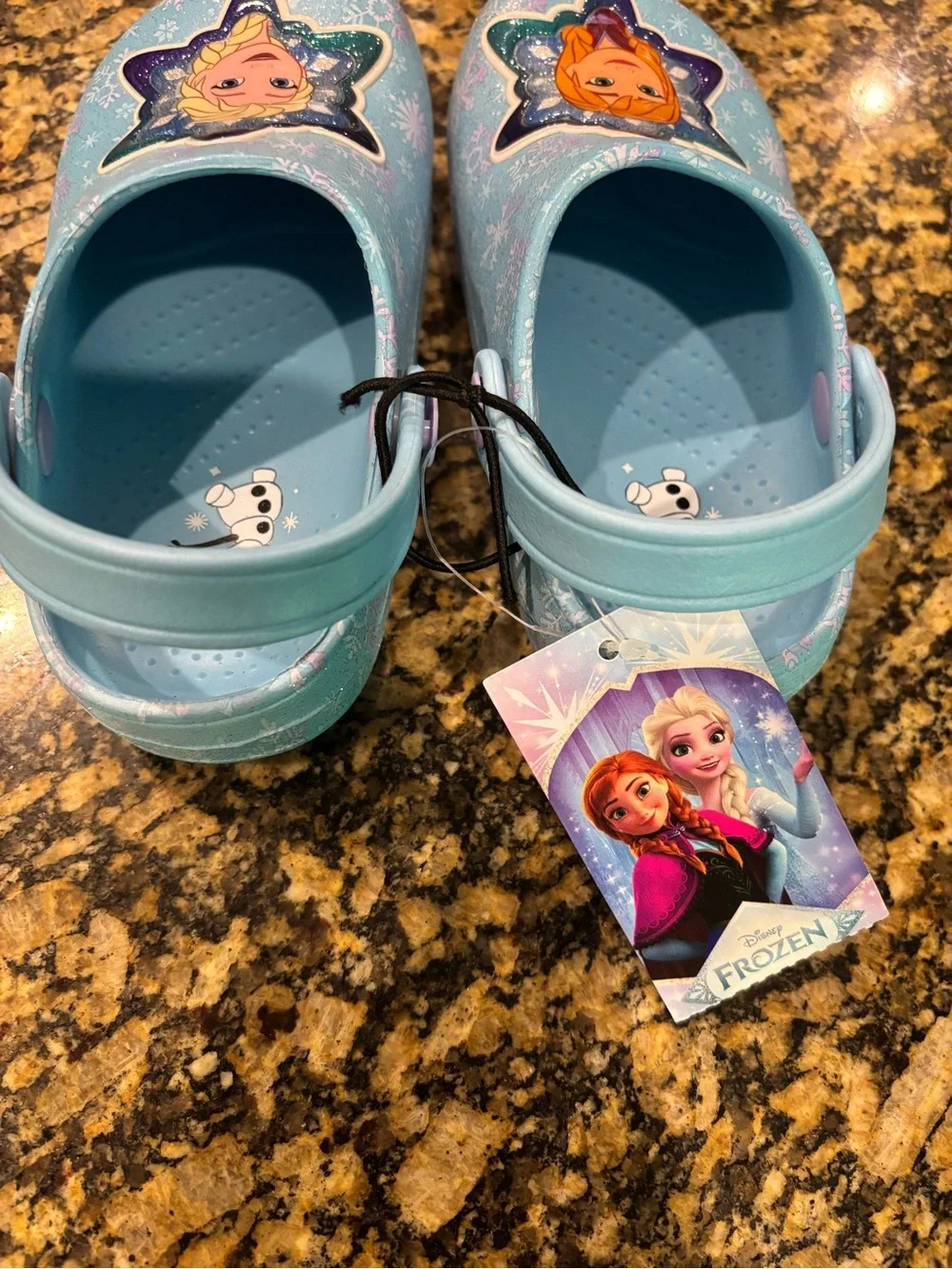 NWT Disney Frozen Blue Glitter Clog Sandals with Elsa & Anna